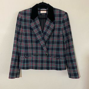 Vintage Pendleton Wool Plaid Crop Velvet Collar Blazer